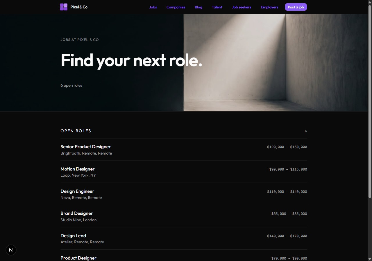A design community job board built on the Minimal theme